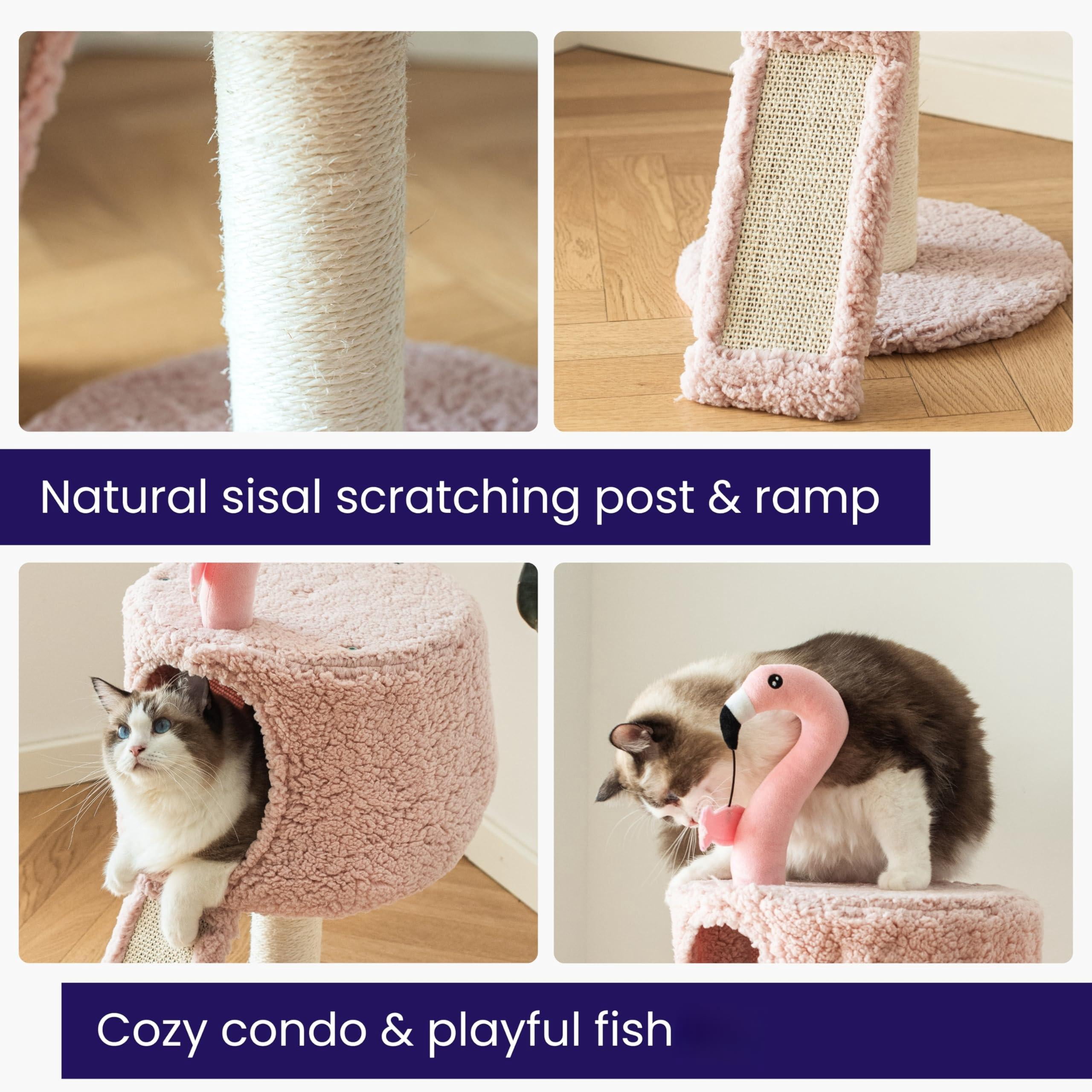 Flamingo 2-level 29" Cat Tree For Small Cats & Kittens With Replaceable Posts  Sisal Ramp Pink Designed Cute Condo