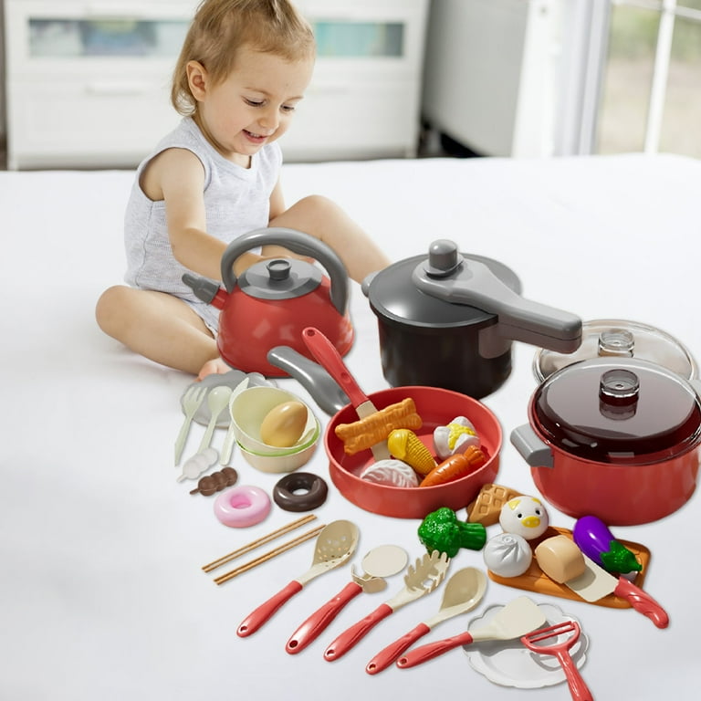 Boovnll Play Food, 43Pcs Cutting Toy Kitchen Pots Utensils