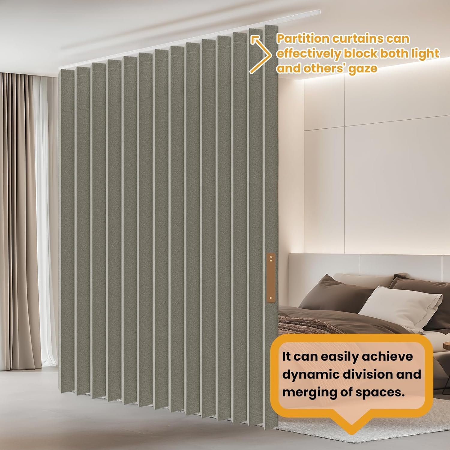Folding Accordion Partition Divider with Ceiling Track - Hanging Room Curtain, Quick Setup(Grey 100" W x 84" L-Pack of 1)