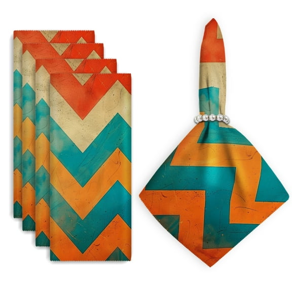 Bahomeck Napkins Set Of 4 Reusable Washable Square Fabric Dining Table Napkins Weddings Party Dinner Decor,18*18 Inch,Vintage-Inspired Pattern With Colorful Designs In Orange And Teal