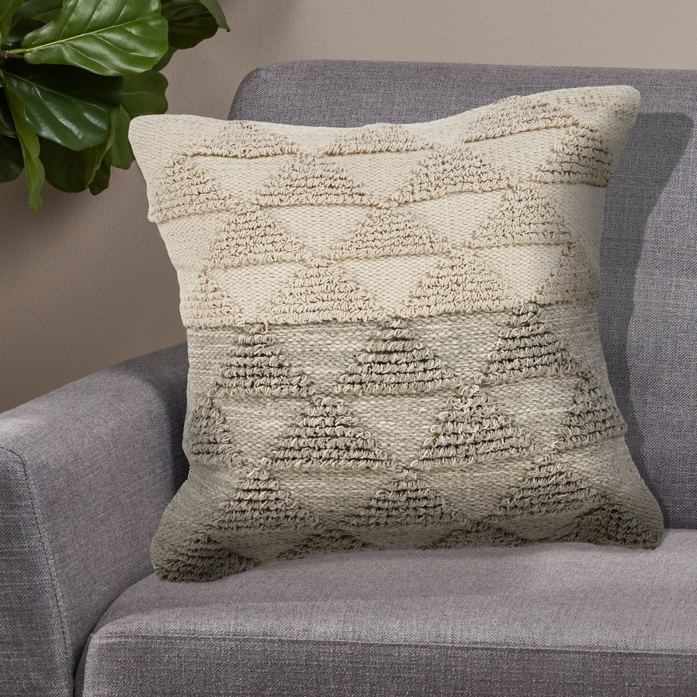 Ox Bay 18" x 18" Hand-Woven Cream/ Tan Geometric Organic Cotton Pillow Cover