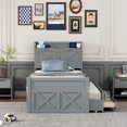thumbnail image 2 of Gzxs Twin Size Captain Bed with Trundle and 3 Drawers, Modern Wood Platform Bed Frame with Storage Headboard and Charging Station, Gray, 2 of 8