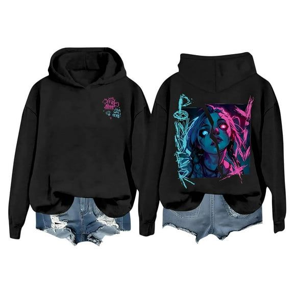 KYGABAK League of Legends Jinx Hoodie Arcane Hoodie for Men Women Arcane Jinx Sweatshirt Women Fashion O Neck Long Sleeve Printed top Hoodie Sweatshirt