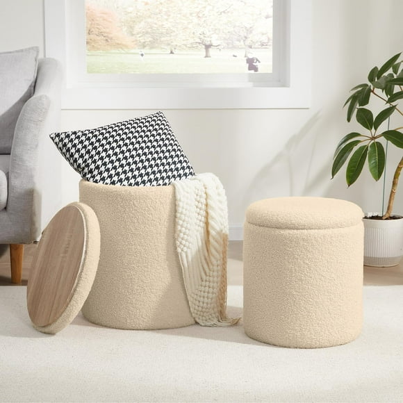Set de otomanas Royal Windsor Boucle Round Beige x2