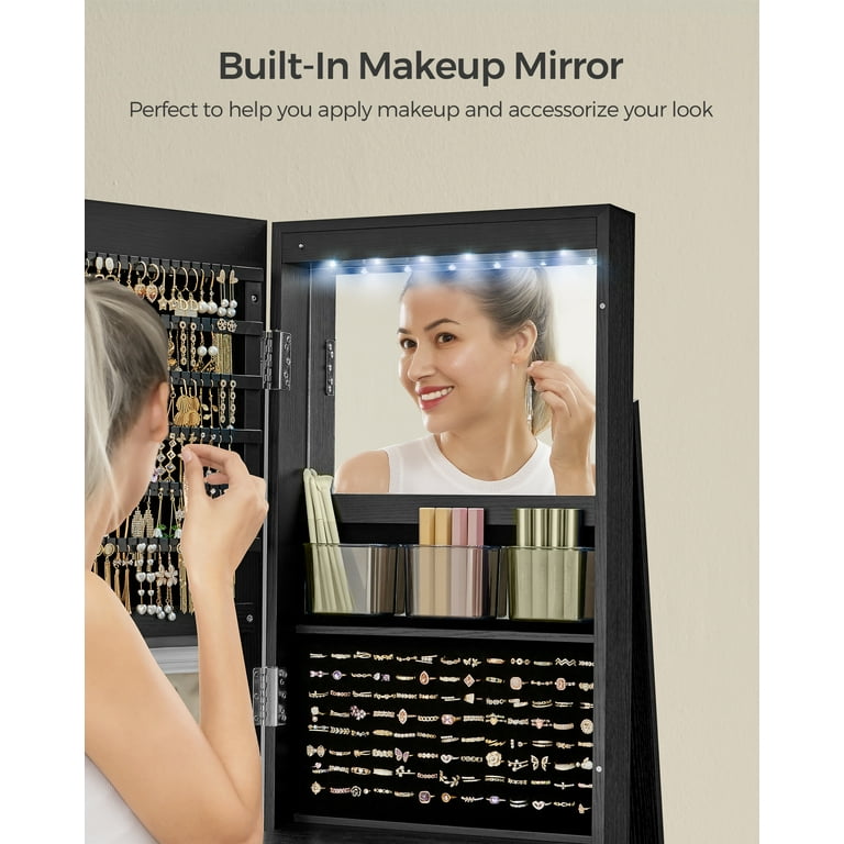SONGMICS 360° Swivel Mirror Jewelry Cabinet, Full Length, 6 LEDs