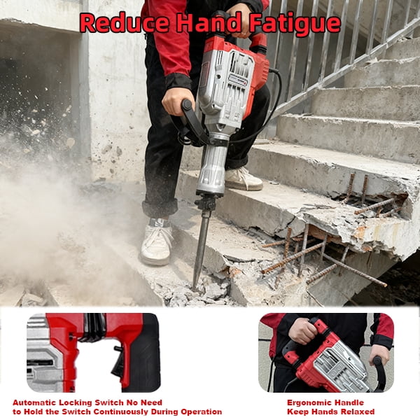 Heavy Duty Demolition Jack Hammer – Max 3500W, 1900 BPM Electric Concrete Breaker with 60J Impact Force, Includes 2 Chisels for Trenching, Breaking Holes & Construction Work