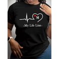 thumbnail image 2 of Camiseta de Mujer de Verano SuaveWomen'S Casual Crew Neck T-Shirt with Heartbeat & Life Line Print, Polyester Knit Fabric, Short Sleeve, Regular Length, Spring/Summer Fashion TopFather's Day, Mother, 2 of 8