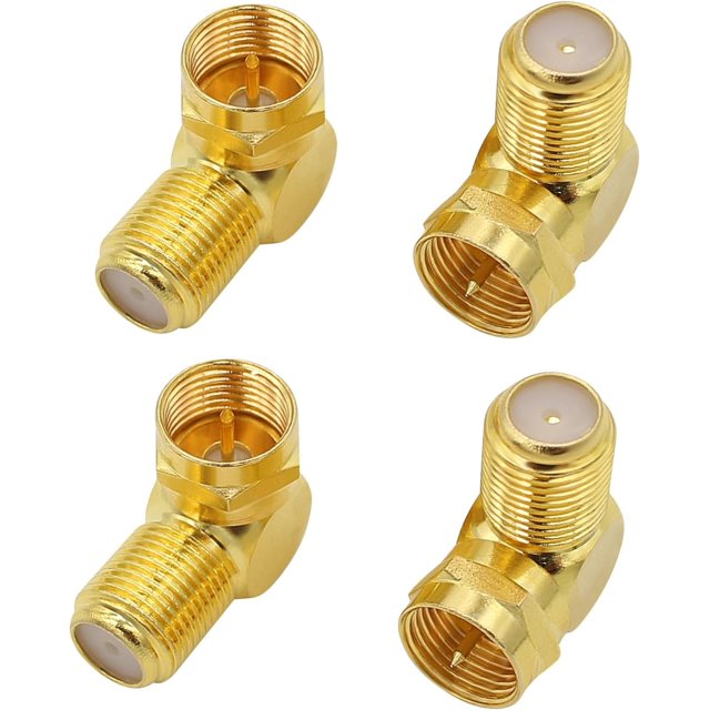 Conector coaxial en ángulo recto, chapado en oro, forma de L, tipo F, adaptador coaxial RG6 (paquete de 4), macho a hembra, 90 grados