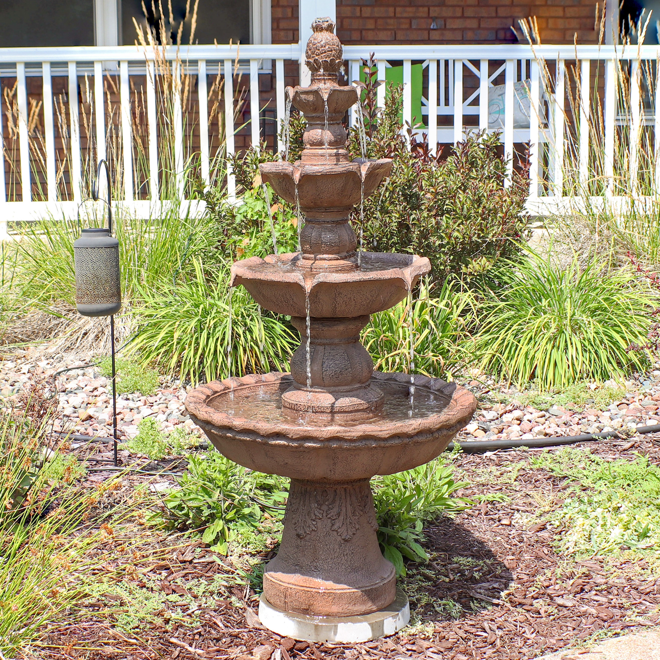 Sunnydaze Pineapple Traditional Earth Resin 4-Tier Outdoor Water Fountain