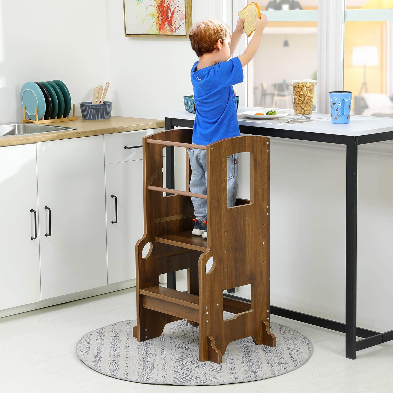 YouHi Kids Learning Stool Kitchen Helper Stool Kids Kitchen Step Stool with Three Adjustable Heights for Kids Toddlers Small Children