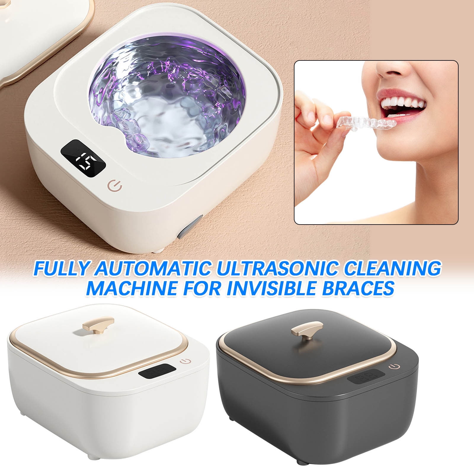 Usbinx Life Automatic Ultrasonic Braces and Denture Cleaner 3 Speed Timer Portable Mini Cleaner for Retainers Jewelry Watches Makeup Brushes Travel Friendly USB Compact