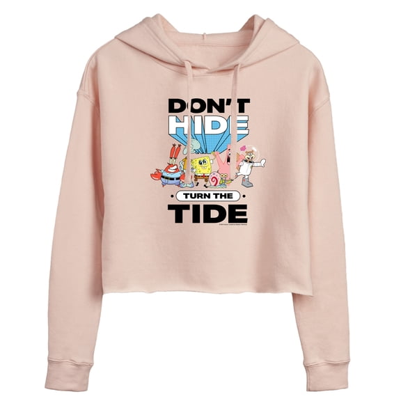 SpongeBob SquarePants - Dont Hide Turn The Tide - Juniors Cropped Pullover Hoodie