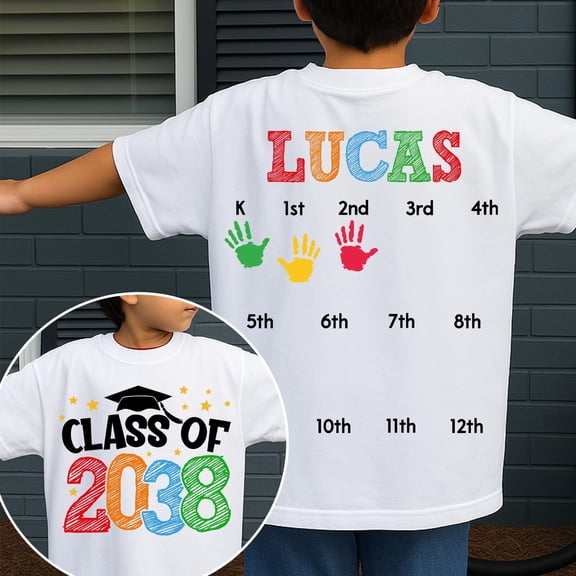 First Day of School Handprint Shirt Class of 2038 Grow With Me Tee