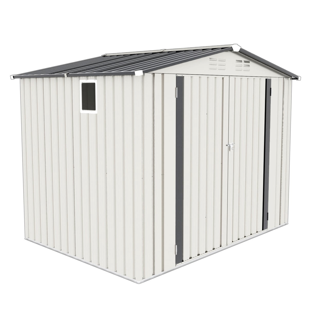 8X6 FT Outdoor Storage Shed with Window, Metal Garden Tool Shed with Vents and Lockable Double Doors, Waterproof Organization for Patio/Backyard/Lawn Storage, White