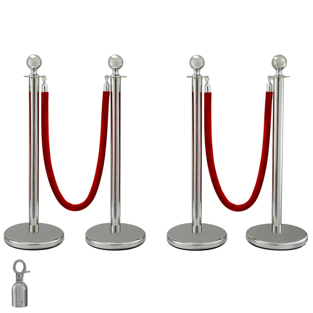 VEVOR Retractable Silver Round Top Queue Control Barrier Posts Stands Security Stanchion Rope