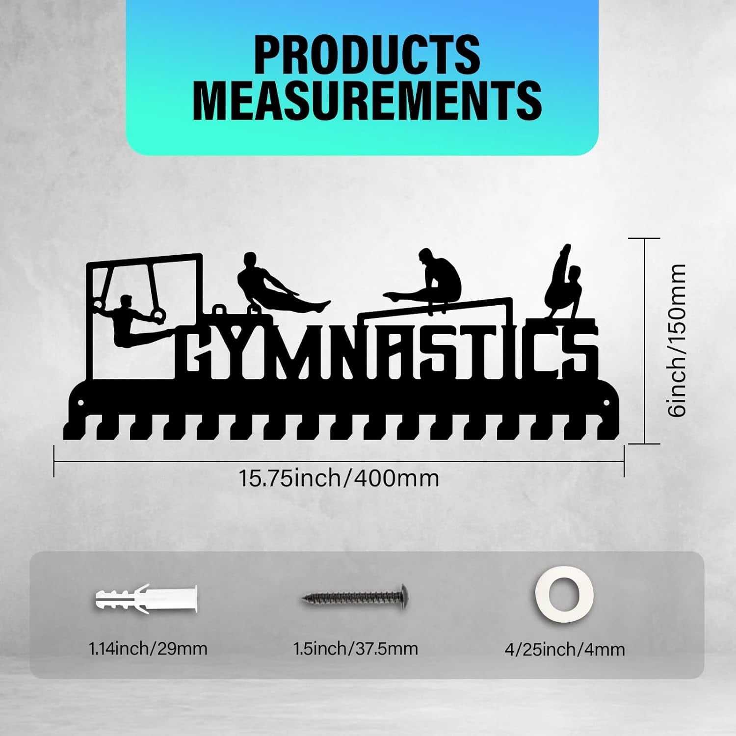 Gymnastics Medal Hanger Medal Display Holder Hanger 17 Hooks Metal Medal Rack Frame Sport Awards Ribbon Holder Personalized Wall Mount Tiered Award Rack for Medals Athletes Men Women 1set