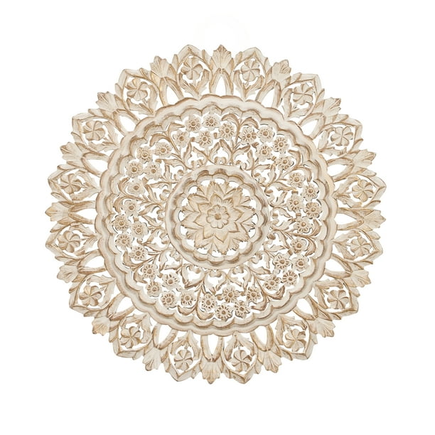Decmode Indoor White Wood Traditional Wall Decor Set Of 1 Com Decmode Indoor White Wood Traditional, Round White Wood Wall Decor
