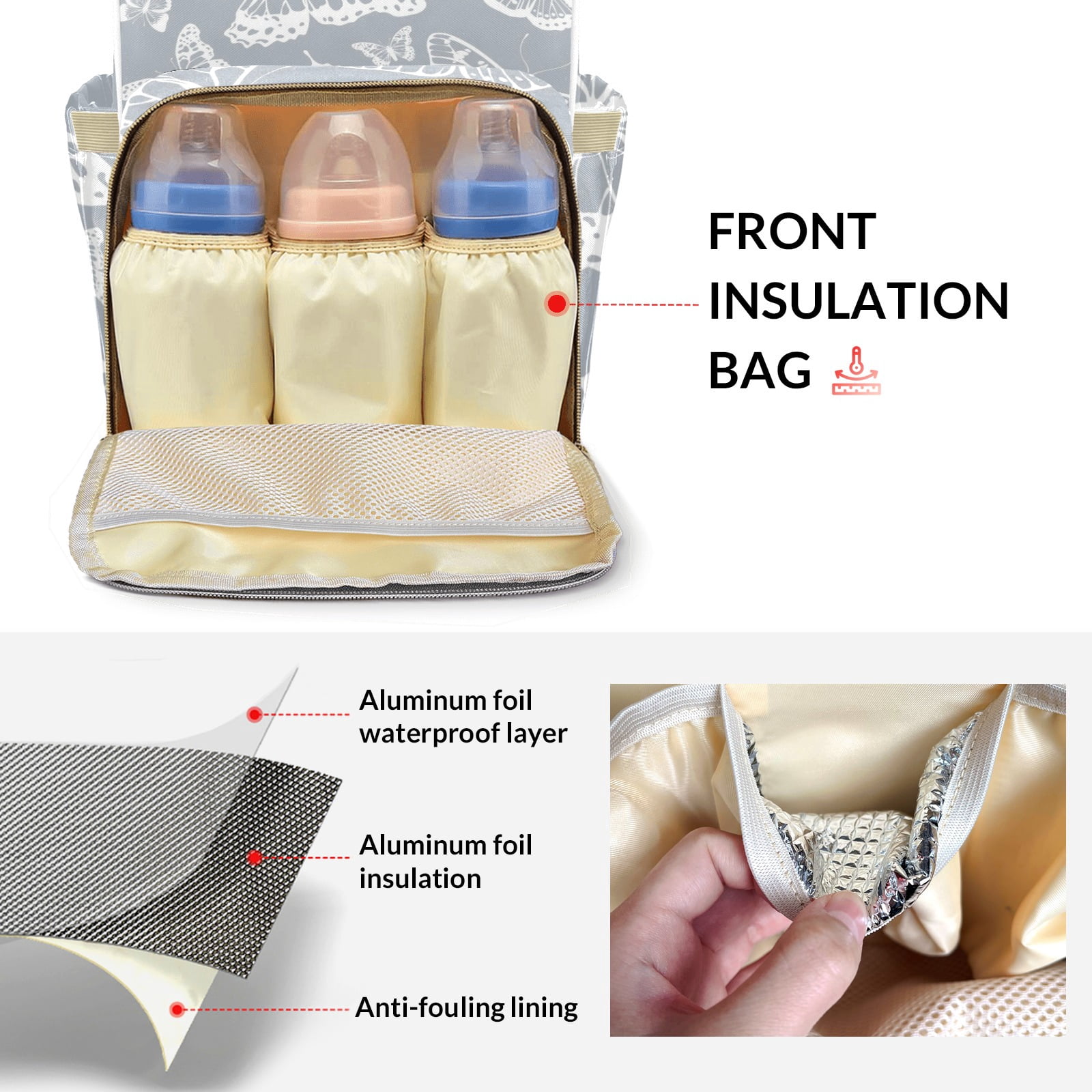 Abstract Butterflies Diaper Backpack – Large Capacity, Insulated Baby Bottle Pocket, Multifunctional Mommy Bag for Boys & Girls
