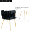 thumbnail image 5 of Velvet Dining Chairs, Mid-Century Living Room Chair with Metal Legs and Soft Padded, Woven Back Dining Chairs, Upholstered Accent Leisure Side Chair(Black,Set of 2), 5 of 9