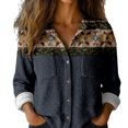 thumbnail image 3 of Xunmmm Button Down Shirts For Women Patchwork Pullover Plaid Printed Casual Long Sleeve Shirt Womens Blouses Navy M, 3 of 8