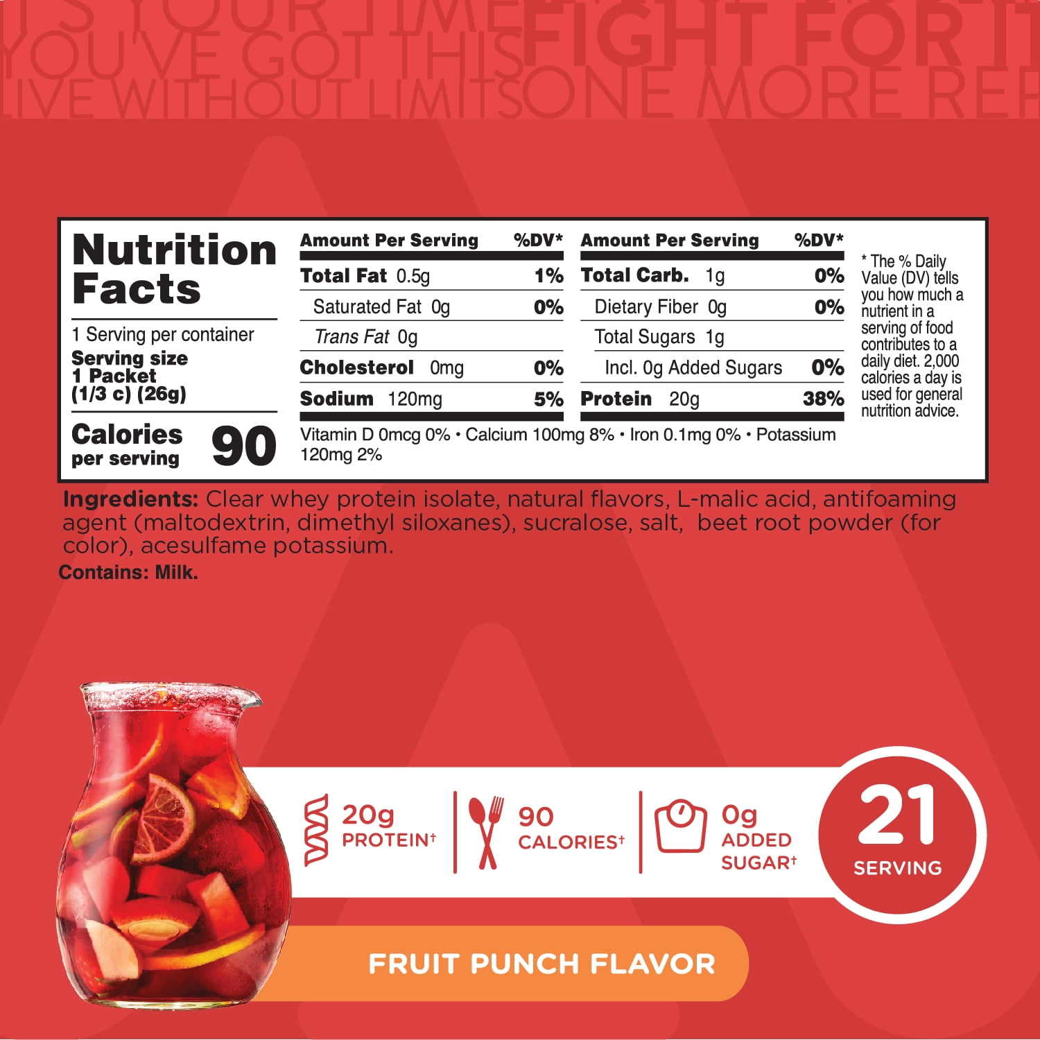 TransformHQ Clear Protein Powder (Fruit Punch) 21 Servings - Whey Protein Isolate, 20g of Protein, 90 Calories, 0g Added Sugars