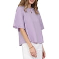 thumbnail image 4 of INSPIRE CHIC Women's Bell Sleeve Top Crew Neck Keyhole Front Solid Business Casual Blouse S Light Purple, 4 of 5