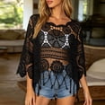 thumbnail image 2 of Womens Summer Tops Lace Cove Up Neck Long Sleeve Sweater Crochet Hollow Out Knit Pullover Cover Up Womens Clothing One Size, 2 of 6