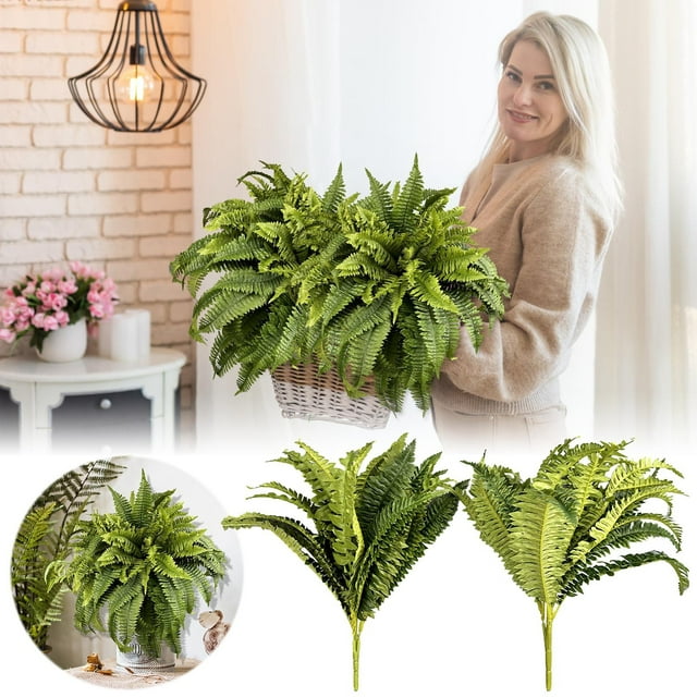 Ramo de plantas de seda artificial de hojas de helecho persa de 47 cm - vegetación decorativa realista para interiores y exteriores para el hogar, la oficina, el jardín - 1 paquete de follaje