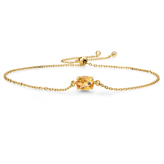 Gem Stone King 18K Yellow Gold Plated Silver Yellow Citrine Solitaire Bracelet for Women (0.73 Cttw, Oval Checkerboard Cut 7x5mm)