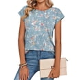 thumbnail image 2 of ASDFVBKG Womens Blouses Cozy Cap Sleeve Crew Neck T Shirts Fashion Vintage Floral Prints Color Relaxed Fit Loose Fit Clothing Sky Blue M, 2 of 5