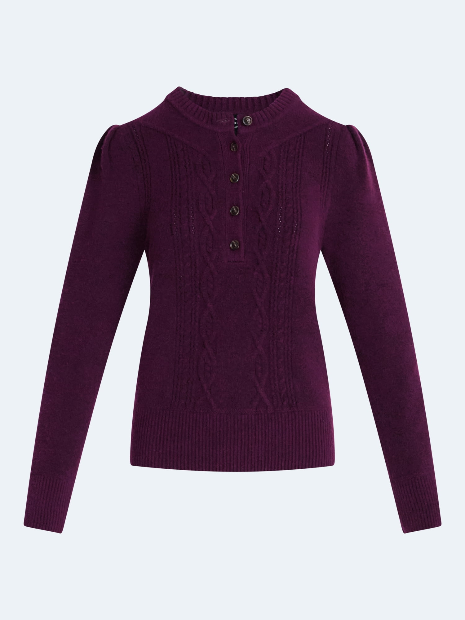 Scoop Women's and Women's Plus Cable Knit Henley Pullover, Sizes XS-4X