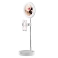 thumbnail image 1 of Graflsoa Portable Foldable LED Ring Light with 3 Color Modes, 10 Brightness Levels, and Built-in Makeup Mirror for Live Streaming and Photography, 16cm Diameter, 58cm Height, USB Powered, White, 1 of 7