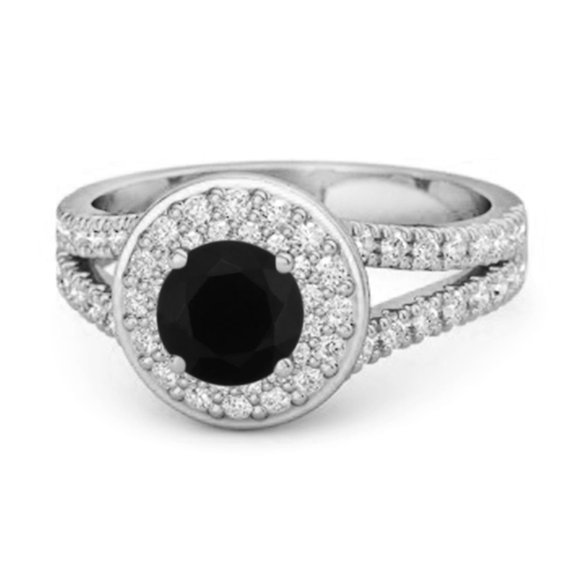 Mooneye 929 Sterling Silver Round 3.43 Ctw Black Spinel Beautiful Double Halo Women Wedding Ring