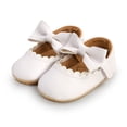 thumbnail image 4 of Baywell Baby Girls Bowknot Mary Jane Flats Wedding Princess Dress Baptism Shoes Rubber Sole PU Leather Infant Toddler First Walking Moccasins Crib Shoes White 0-18M, 4 of 7