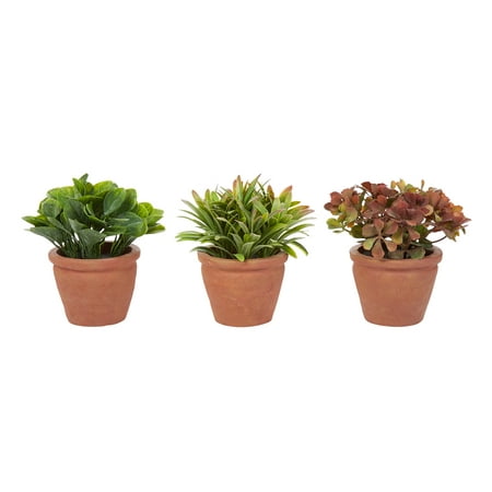 Pure Garden Artificial Greenery Arrangement House Plants in Pots- Round Set of 3, Decorative Faux Indoor Ornamental Potted Foliage by
