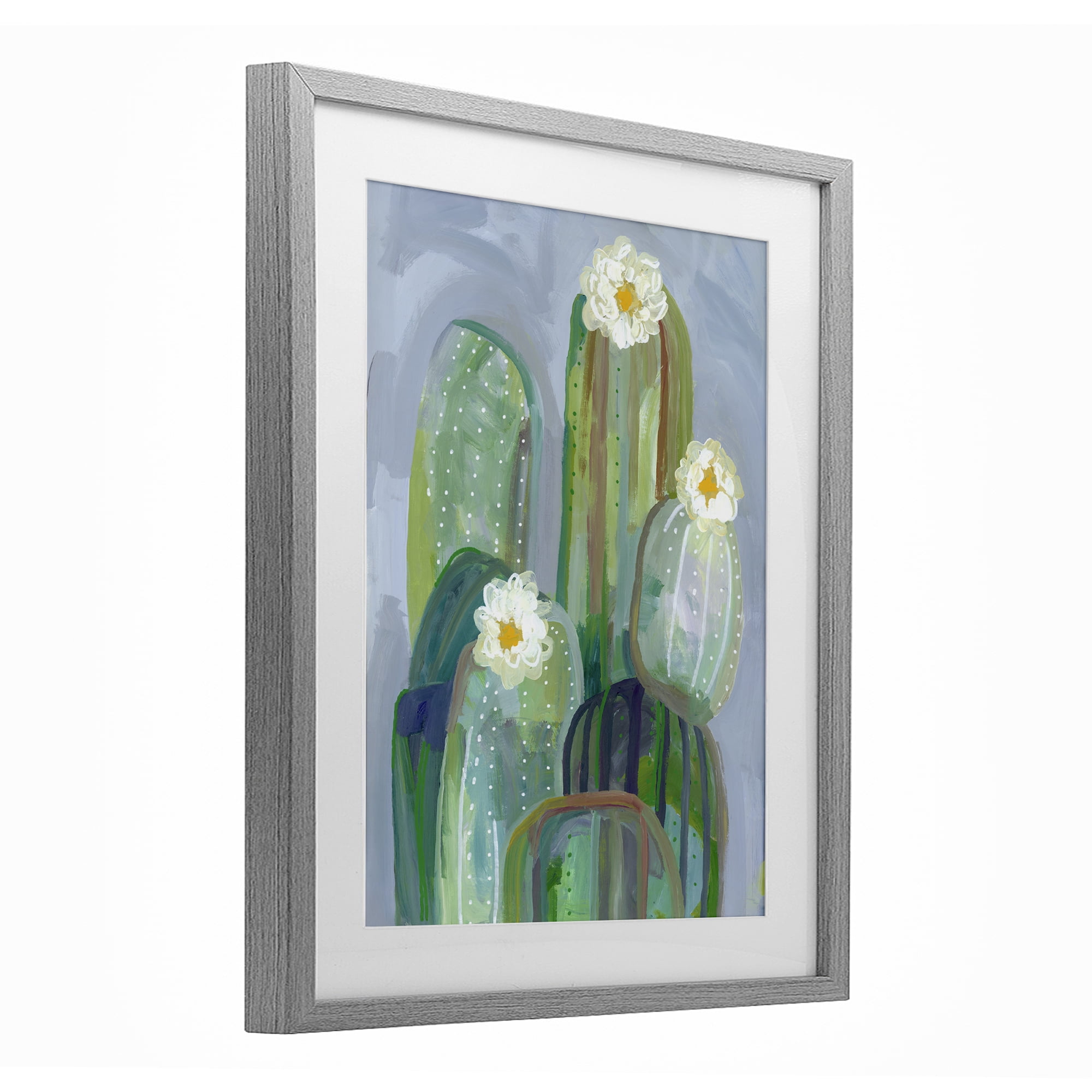 Desert Day Dream Cactus Gray Framed Print Under Glass, design by Ashley Davis