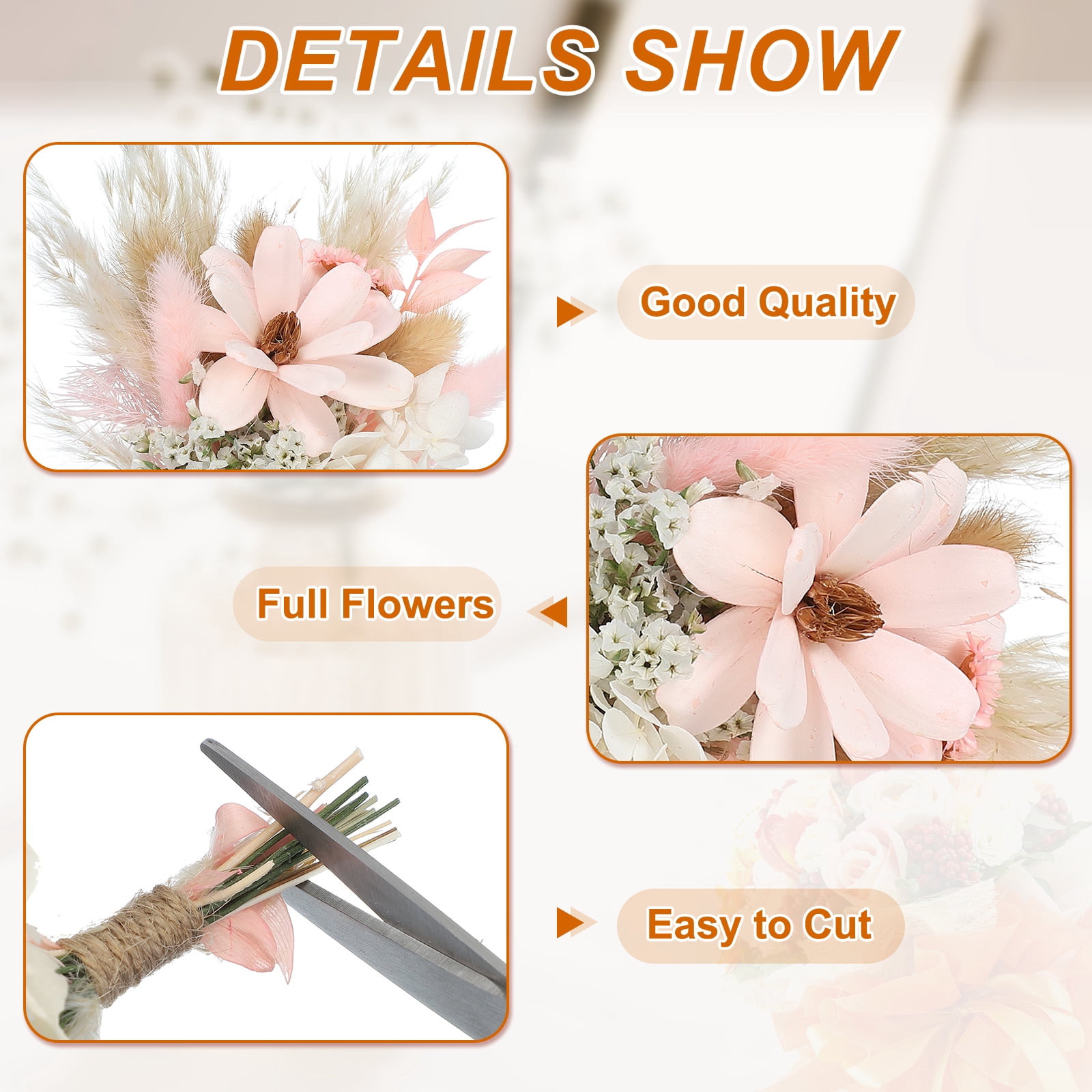 Uxcell 6Pcs Mini Pampas Grass Dried Flower Bouquet Gypsophila Boho Gift Pink White
