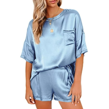 

Pajamas Ladies Sexy Pajamas Underwear Lace Pajama Set Polyester Material Sky Blue L