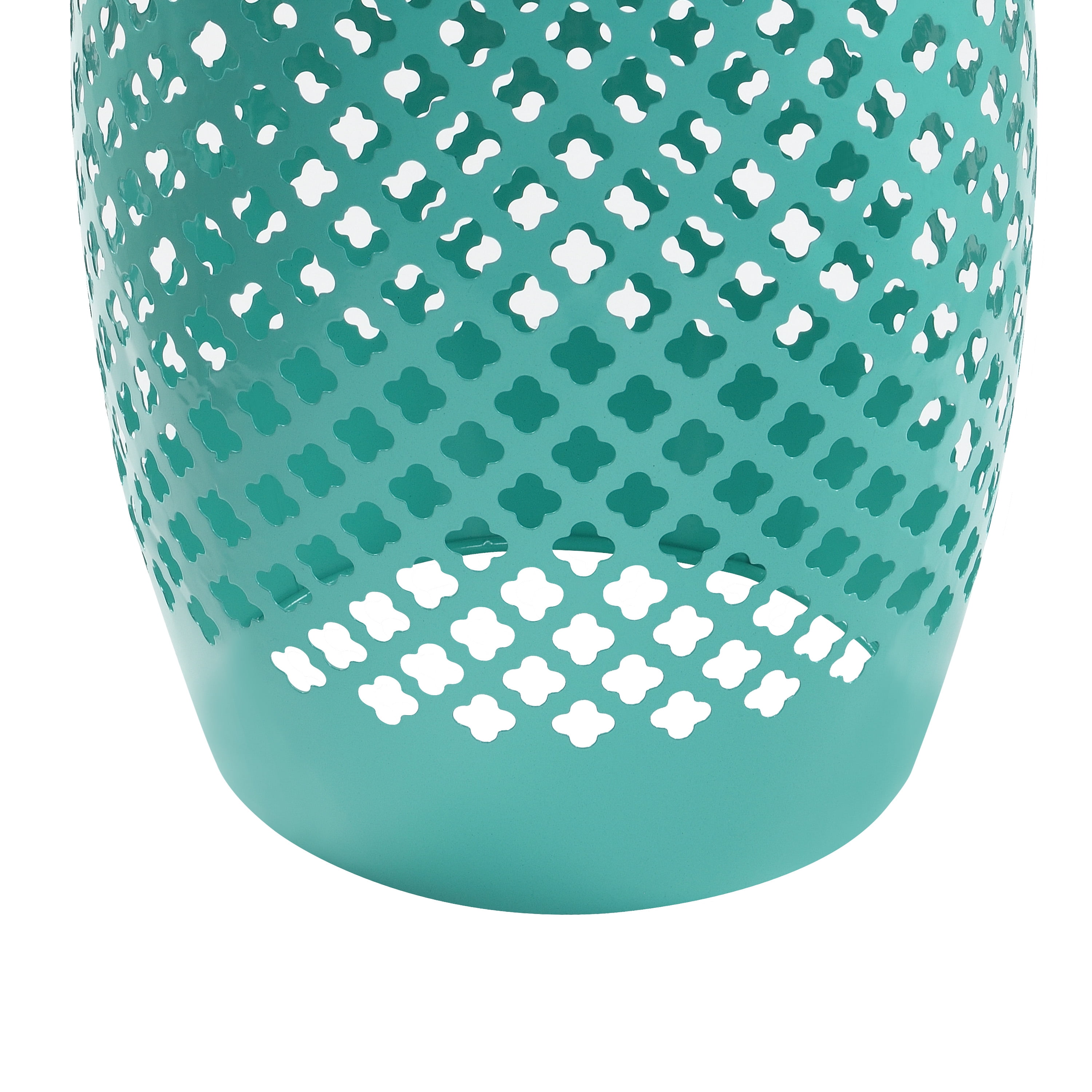 Round Lace-Cut Side Table, Powder-Coated Iron Accent Table, Modern Compact End Table Waterproof Rustproof, Low Maintenance Outdoor Patio Table for Living Room Garden Yard Decor