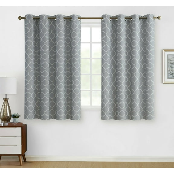 Shabby Trellis 2 Pack 100% Max Blackout Thermal Trellis Grommet Top Curtains - 63 in. Long, Gray