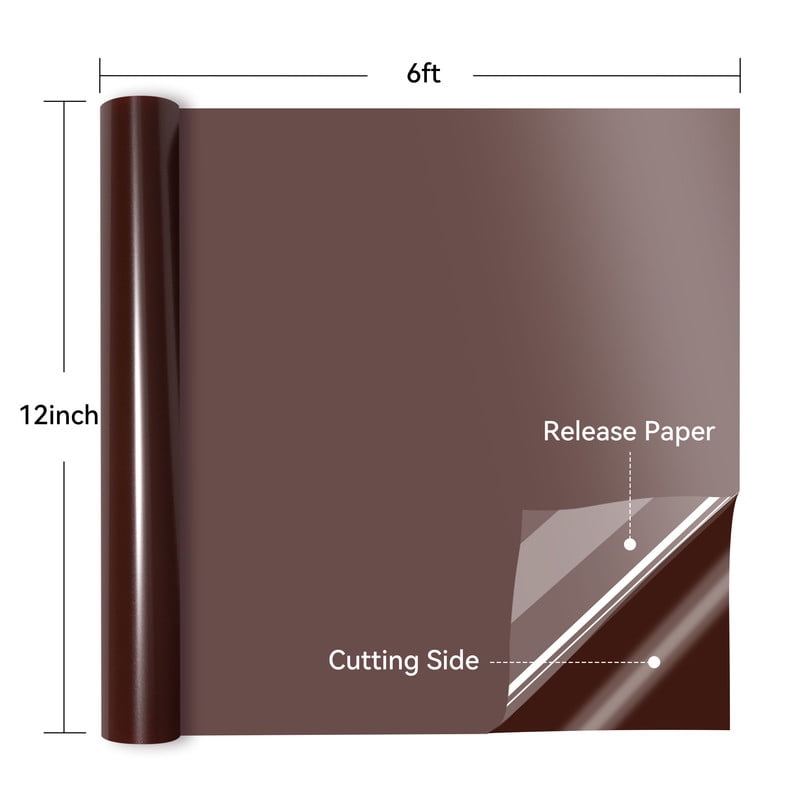 HTVRONT Permanent Vinyl Glossy - 12" x 6FT Adhesive Vinyl Roll for Cutting Machine, Signs, Scrapbooking, Craft, Die Cutters-Dark Coffee