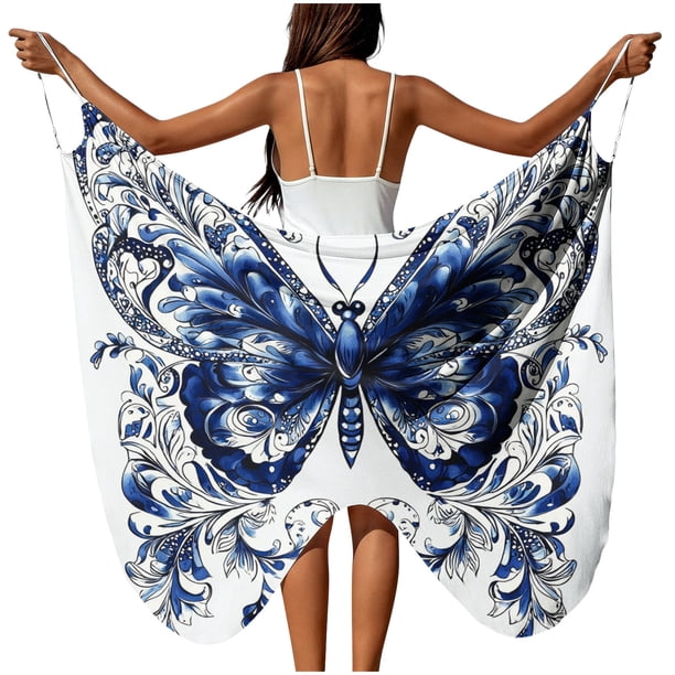 TaTaai Women Fashion Solid Color Butterfly Beach Cover Up Sheer Chiffon Long Wrap Skirt with Tie Waist Lightweight Sarong for Swimwear Pool Party Vacation All Season Gift