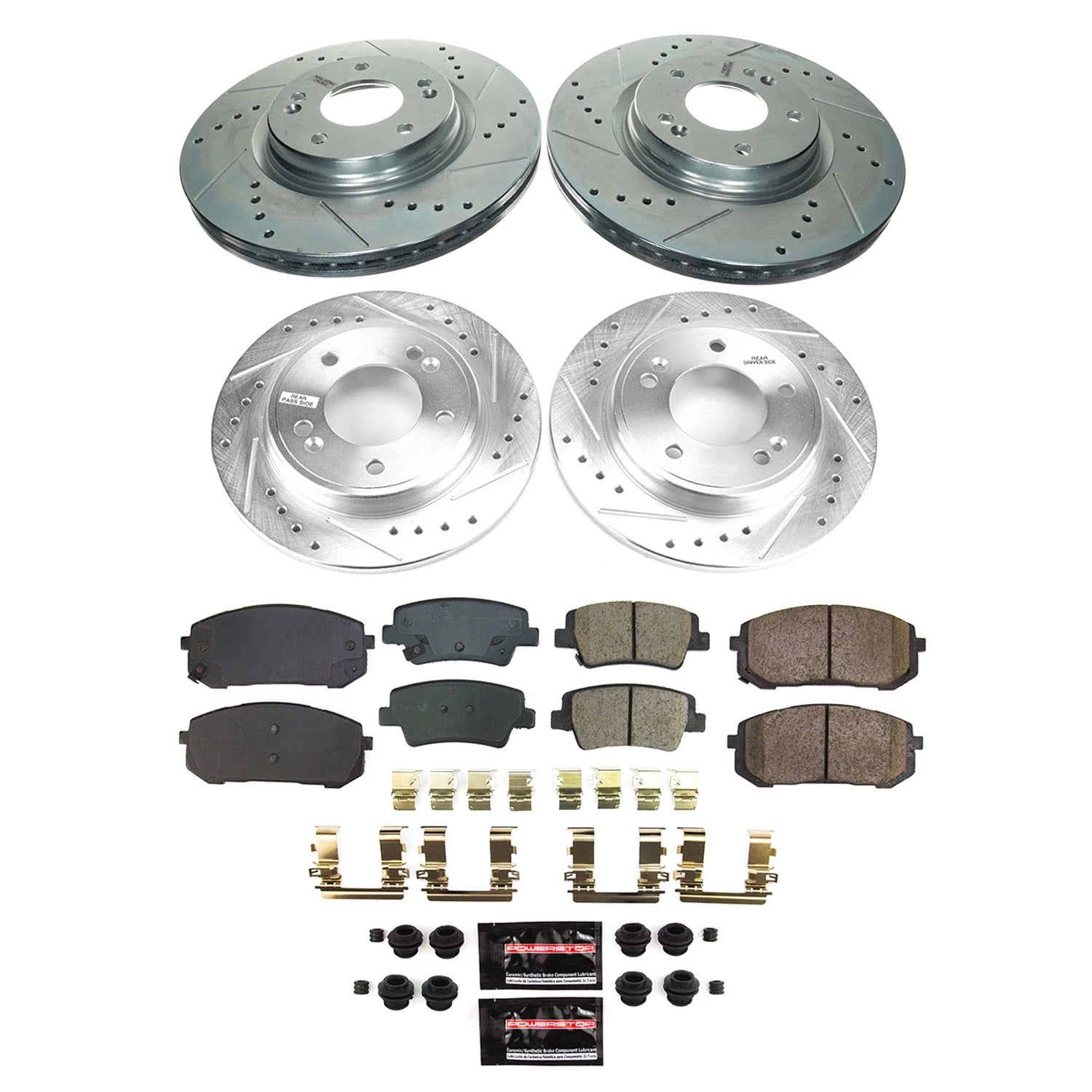 PowerStop Front and Rear Z23 Evolution Sport Carbon-Fiber Ceramic Brake Pad and Drilled & Slotted Rotor Kit K9235