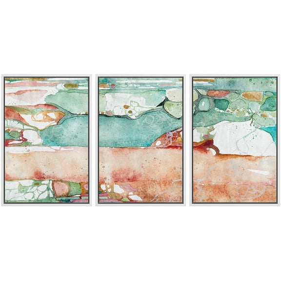wall26 Framed Canvas Print Wall Art Set Green Orange Watercolor Landscape Abstract Shapes Illustrations Modern Art Bohemian Decorative Multicolor for Living Room, Bedroom, Office - 24"x36"x