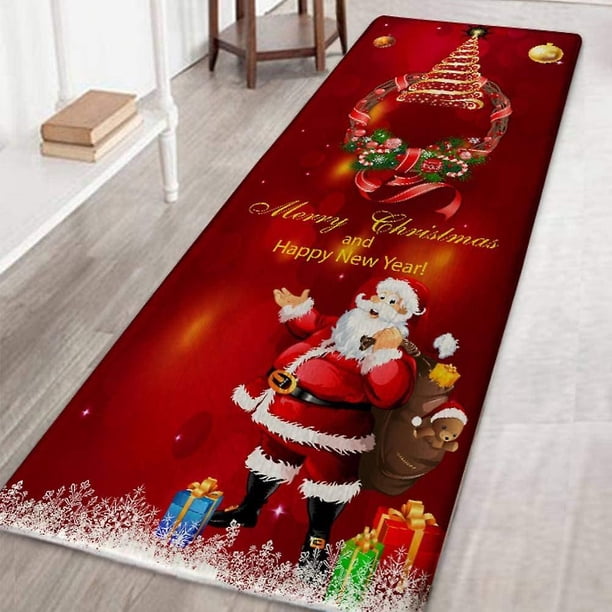 Alfombra navideña antideslizante con estampado navideño, alfombra para sala de estar, suelo, cocina, baño