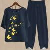 thumbnail image 1 of RT5YKing Femmes Été Imprimé Manches Courtes Demi-Manche Col Rond Recadrée Top + Pantalons Décontractés Ensemble Deux Pièces Salon Ensemble, 1 of 7