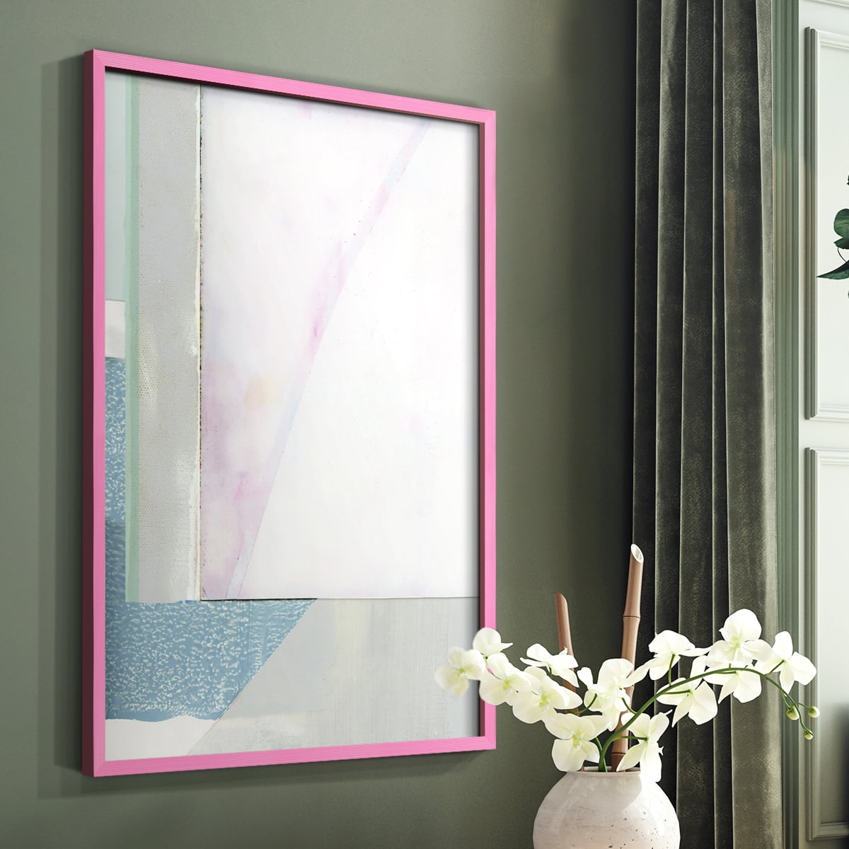 Couturier III Framed Print in Pink Solid Wood Framed Print No Nail Hanging