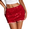 thumbnail image 3 of MIXUE Skirts For Women Summer Sequins Solid Color Elastic Waist Party Club Casual Bodycon Mini Skirt Holiday-Wear,Red,XL, 3 of 7