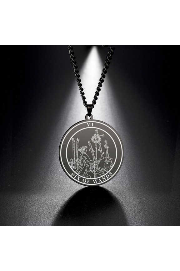 Tarot Necklace Suit of Round Pendants Spiritual Jewelry for Witchy Jewelry（SIX OF WANDS）