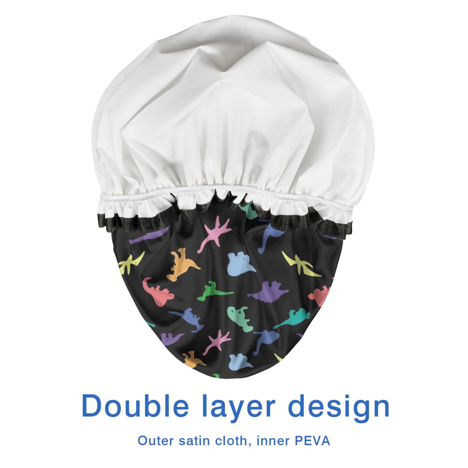 Shower Caps,Black Colorful Dinosaurs Silhouettes Pattern Waterproof Shower Cap for Women 4 Pieces,Double Reusable Hair Cover for Shower PEVA Elastic Stretch Hem
